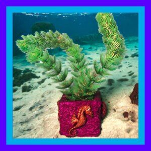 Aquarium Decoration - Purple Sea Animals with Tall Green Plants.